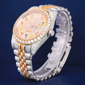 Customized Iconic Roman Number Dial Hip Hop Iced Out Full Diamond Moissanite Watch Gurukrupa-Gems