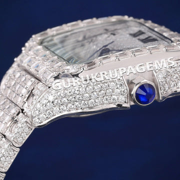 Custom Two Tone Iced Out Diamond Watch with Multicolor Roman Numeral Dial and Custom Yellow Gold Bezel New Watches Gurukrupa-Gems