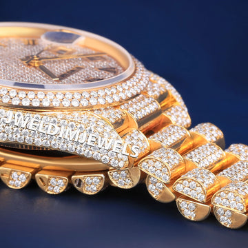 Customized Two Tone Mens Real Diamond Watches Arabic Dial Silver & Yellow Stainless Steel Full Diamond Iced Out Watches (Copy) Gurukrupa-Gems