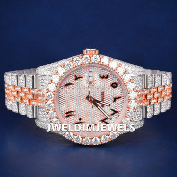 Customized Two Tone Mens Real Diamond Watches Arabic Dial Silver & Yellow Stainless Steel Full Diamond Iced Out Watches (Copy) Gurukrupa-Gems