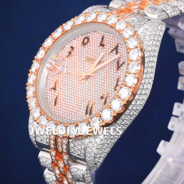 Customized Two Tone Mens Real Diamond Watches Arabic Dial Silver & Yellow Stainless Steel Full Diamond Iced Out Watches (Copy) Gurukrupa-Gems