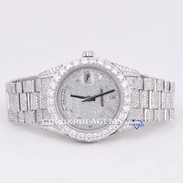 Day and date hip hop fully iced out diamond moissanite watch mens Gurukrupa-Gems