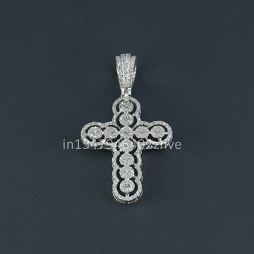 Elegant Cross Pendant with Round-Cut 14 kt white gold Lab-Grown Diamonds for christian beliefs cross pendant-Gurukrupa-Gems