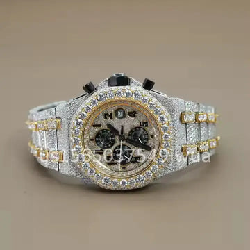 Elevate your hip-hop fashion with chronograph fully bedazzled moissanite diamond watch-Gurukrupa-Gems