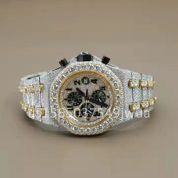 Elevate your hip-hop fashion with chronograph fully bedazzled moissanite diamond watch-Gurukrupa-Gems