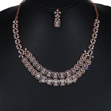 Elevate your neckline accessory in 14 kt rose gold lab grown baguette and round cut diamond necklace Gurukrupa-Gems