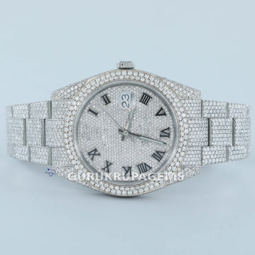 Enhance your style with a fully iced out stainless steel moissanite watch adorned with Roman numerals Gurukrupa-Gems
