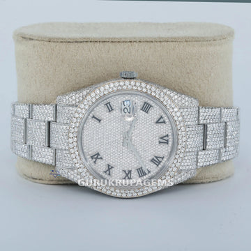 Enhance your style with a fully iced out stainless steel moissanite watch adorned with Roman numerals Gurukrupa-Gems