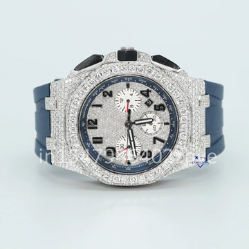 Explore latest arrival chronograph moissanite diamond watch with a blue rubber strap-Gurukrupa-Gems