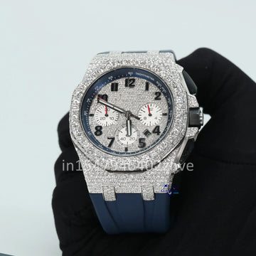 Explore latest arrival chronograph moissanite diamond watch with a blue rubber strap-Gurukrupa-Gems