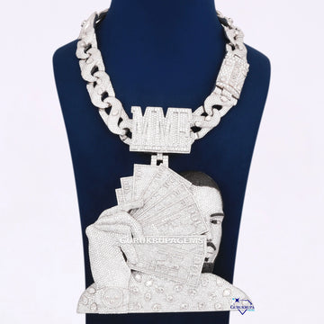 Face Design Pendant With Chain In 14KT White Gold Gurukrupa-Gems