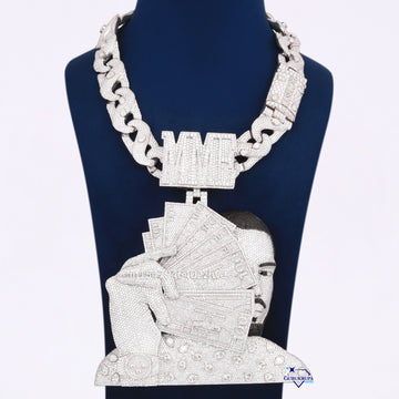 Face Design Pendant With Chain In 14KT White Gold Gurukrupa-Gems