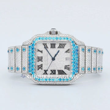 Fashionable sky blue diamond roman numerals watch for unisex crafted handmade Gurukrupa-Gems