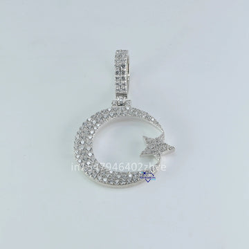 Finely crafted this moon with star 14 kt white gold lab grown diamond pendant with vvs clarity