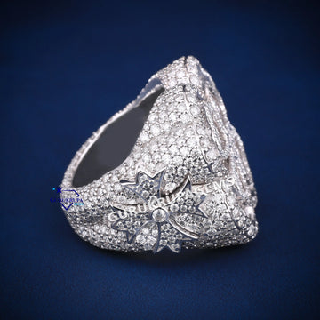 Flower Design Hip Hop Ring In 14KT White Gold With VVS Clarity Lab Diamond Gurukrupa-Gems