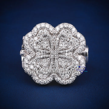 Flower Design Hip Hop Ring In 14KT White Gold With VVS Clarity Lab Diamond Gurukrupa-Gems
