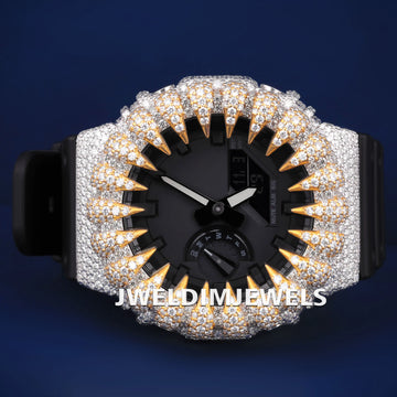 Full Iced Out Silver Luxury Diamond Bezel Mens Analog Digital Smart Watches for Men Gurukrupa-Gems