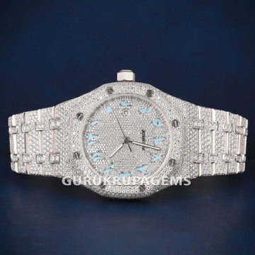 Full White Arabic Dial Hip Hop Diamond Watch VVS Clarity Gurukrupa-Gems