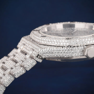 Full White Arabic Dial Hip Hop Diamond Watch VVS Clarity Gurukrupa-Gems