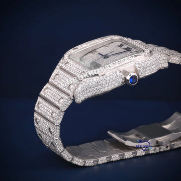 Full white Roman dials fully iced out stainless steel hip hop diamond watch Gurukrupa-Gems