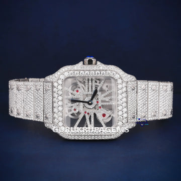 Full white luxury skeleton roman numerals diamond watch Gurukrupa-Gems