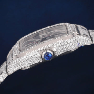 Full white luxury skeleton roman numerals diamond watch Gurukrupa-Gems