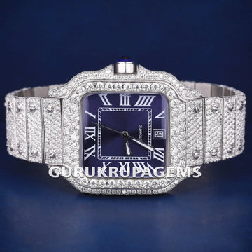 Custom Iced Out VVS Moissanite 41 mm Emerald Cut Diamond Bezel Green Dial Face Roman Numerals Watch (Copy) Gurukrupa-Gems