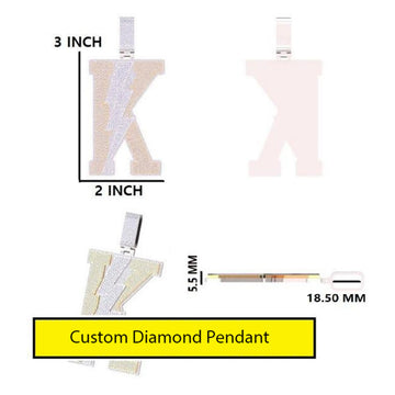 Fully Iced K Letter Name Custom HipHop Chain Pendant VVS Moissanite Diamond Silver & Yellow Gold Plated Initial Letter Pendant Necklace for Men Gurukrupa-Gems