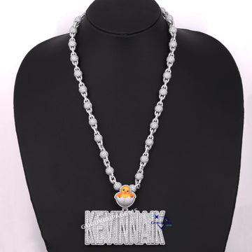 Fully Iced Lab Diamond Chain With Pendant Custom Hand Made Letter Diamond Pendant In 14KT White Gold Gurukrupa-Gems