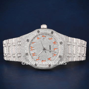 Fully Iced Out Arabic Numeral Watch for Men with Diamond Bezel and Custom Roman Style Gurukrupa-Gems