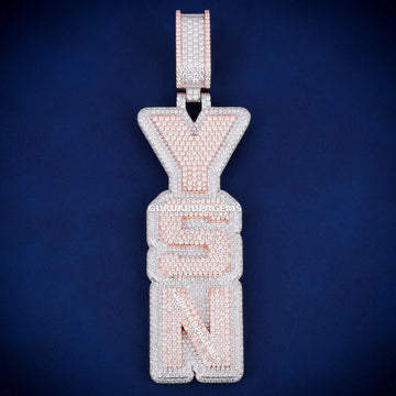 Custom Iced Out PA Initial Letter Pendant in Two Tone Rose Gold with Full Emerald Baguette & Round Diamonds for Unisex Gurukrupa-Gems