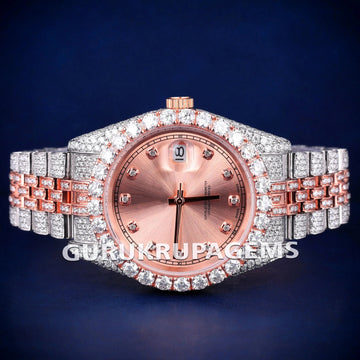Iced Out Rose Watch for Men with Bold Green Roman Dial and VVS Clarity Diamonds Gurukrupa-Gems