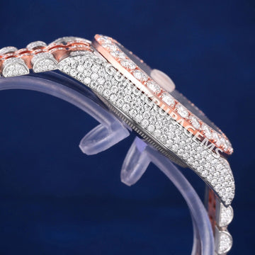 Iced Out Rose Watch for Men with Bold Green Roman Dial and VVS Clarity Diamonds Gurukrupa-Gems