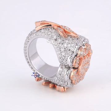 Fully Iced Out Hip Hop Diamond Ring For Party Wear Luxury Looking Lab Diamond Ring 14KT Gold Two Tone Color Ring Gurukrupa-Gems