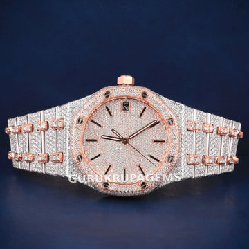 Fully Iced Out Silver Royal Oak Diamond Hip Hop Watch for Mens Womens in Luxe Style Gurukrupa-Gems