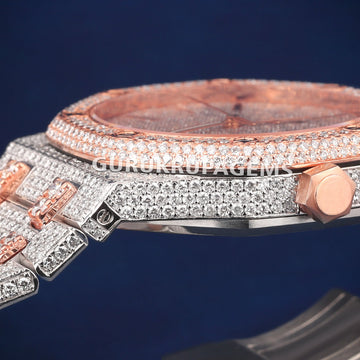 Fully Iced Out Silver Royal Oak Diamond Hip Hop Watch for Mens Womens in Luxe Style Gurukrupa-Gems