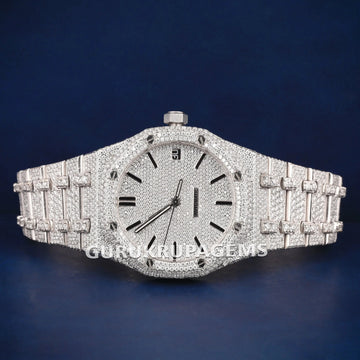 Fully Iced Out White Classy Watches for Women with Arabic Orange Gurukrupa-Gems