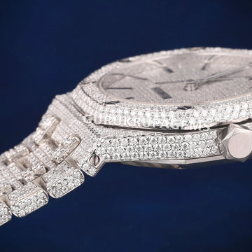 Fully Iced Out White Classy Watches for Women with Arabic Orange Gurukrupa-Gems