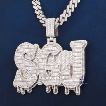 Fully Iced Out Small Round Cut Lab Diamond Chain With Pendant In 14KT White Gold Gurukrupa-Gems