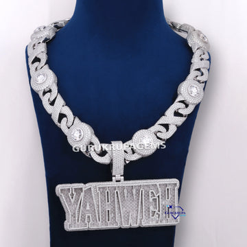 Fully Iced Out VVS Clarity Lab Grown Diamond Chain Pendant For Party Wear Gurukrupa-Gems