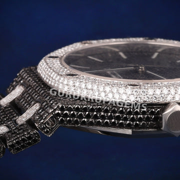 Fully Iced Out White Classy Watches for Women with Arabic Orange Numerals Gurukrupa-Gems