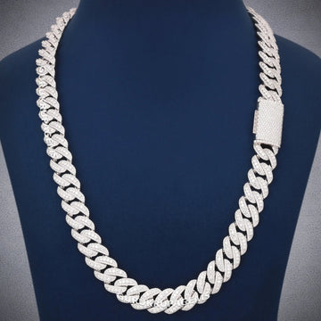 White Gold Iced Cuban Link Chain for Men in Bold Hip Hop Style with Full Diamond Shine Gurukrupa-Gems