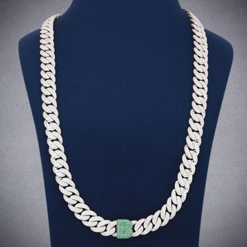Fully Iced White Gold Miami Cuban Link Chain with Big Diamond Clasp for Men Gurukrupa-Gems