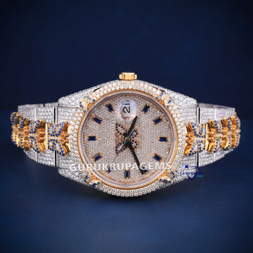 Fully custom two tone moissanite watch rolex for men Gurukrupa-Gems