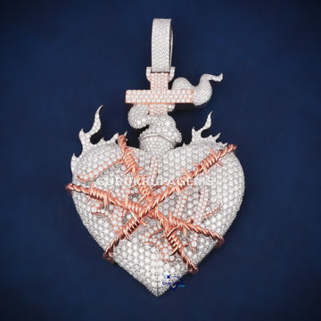 Fully customized hiphop heart shape diamond gold pendant necklace - Gurukrupa-Gems