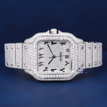 Fully iced custom arabic dial hip hop rappers style diamond iced out mens watch Gurukrupa-Gems
