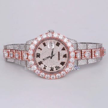 Fully iced out roman dials two tone diamond watch for men