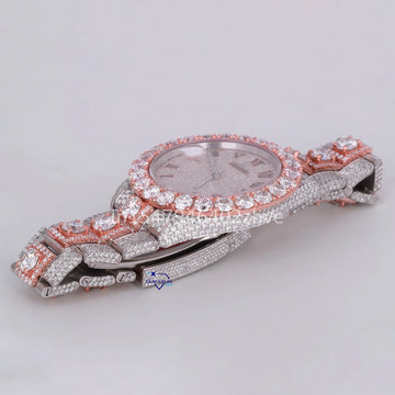 Fully iced out roman dials two tone diamond watch for men