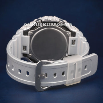 Fully iced out white strap watch with diamonds look bezel and bold dial Gurukrupa-Gems