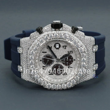 Half iced out hip hop diamond watch chronograph style